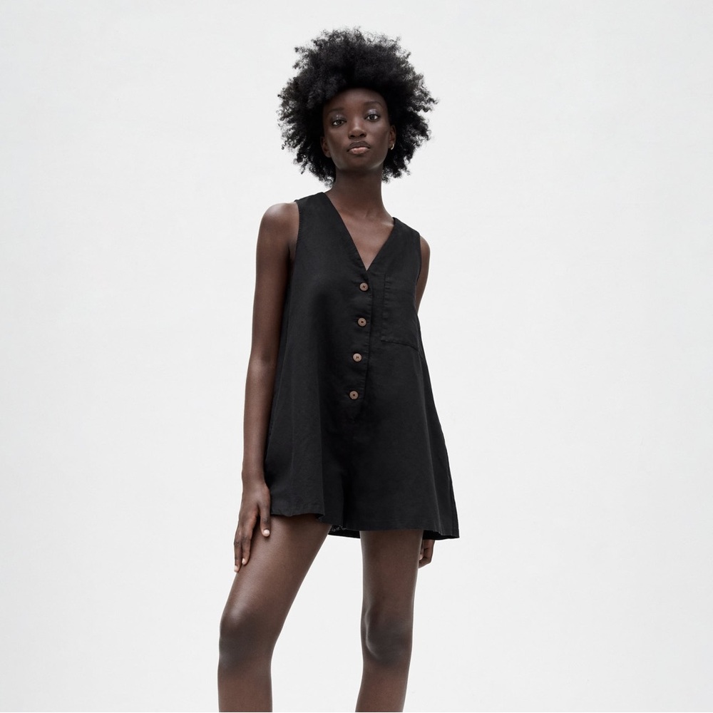NTW Zara linen blend shirt jumpsuit black